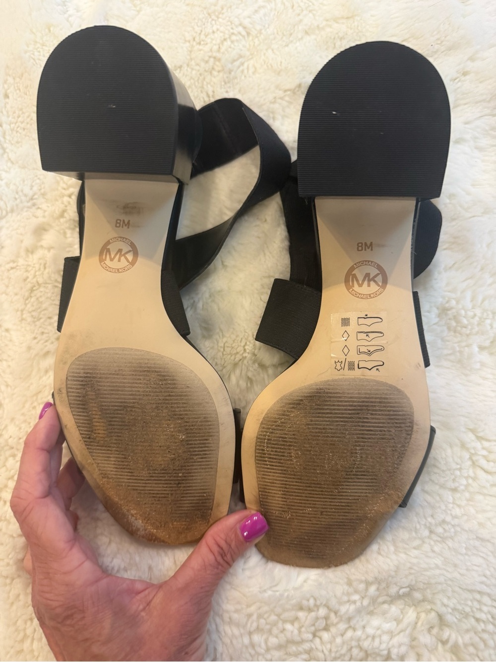 MICHAEL MICHAEL KORS BLACK RAVEN LEATHER CROSSOVER BLOCK HEEL SANDALS SIZE 8M - Picture 6 of 6